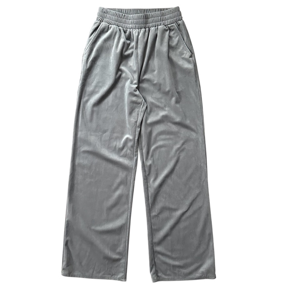 Missguided Gray/Silver Velour Wide Leg Elastic High Waistband Sweatpants Sz 6